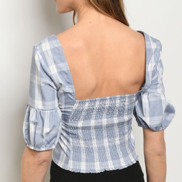 plaid print tie front crop top - Picture 2 of 2